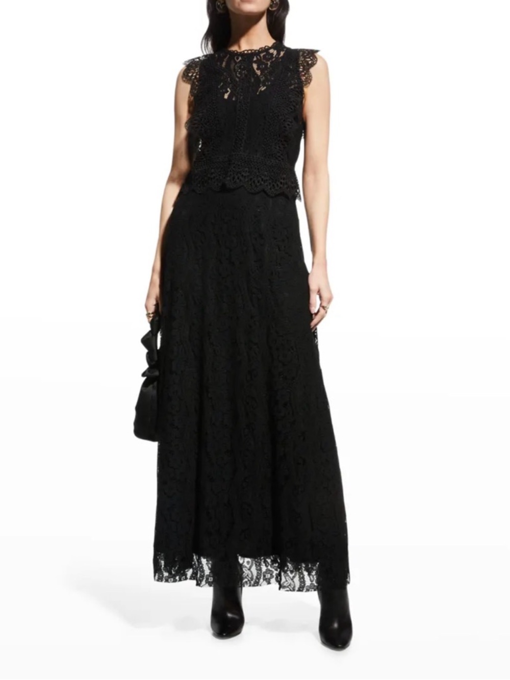 Johnny Was Biya Zanda Black Lace Maxi Dress